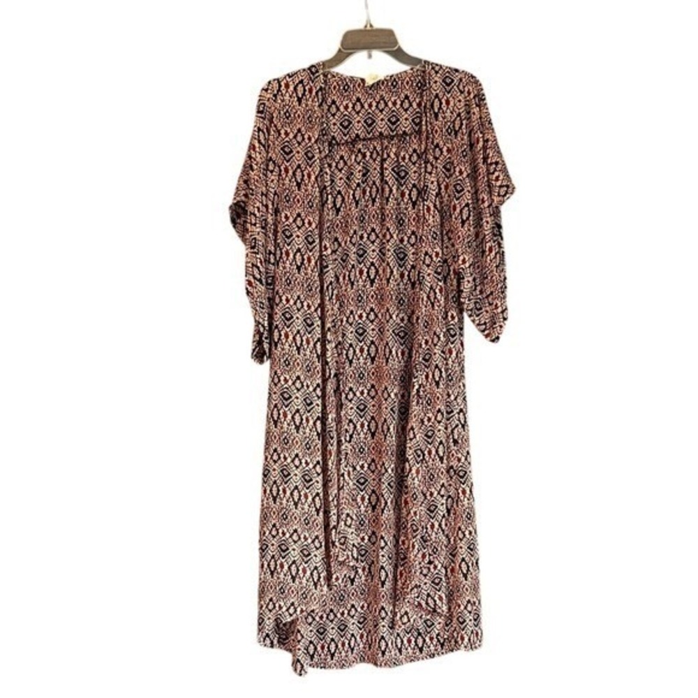 One Clothing Red Black Geometric Tribal‎ Print Open Front Kimono Cardigan XS